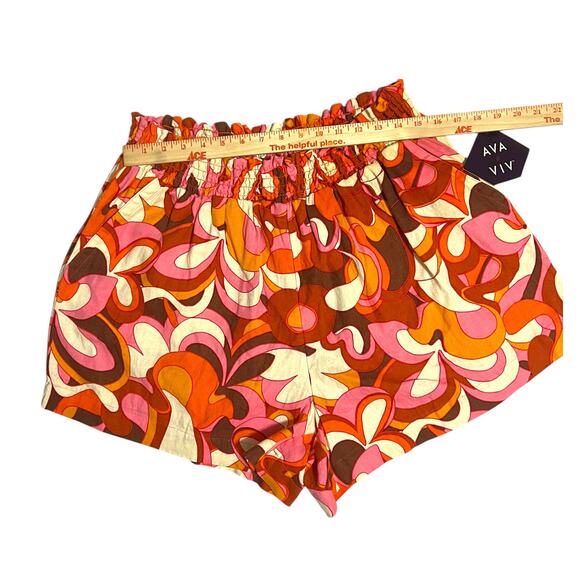 Ava & Viv Linen Blend Floral Stretch High Waist Shorts Pink Orange Plus Size 1X - Picture 9 of 10